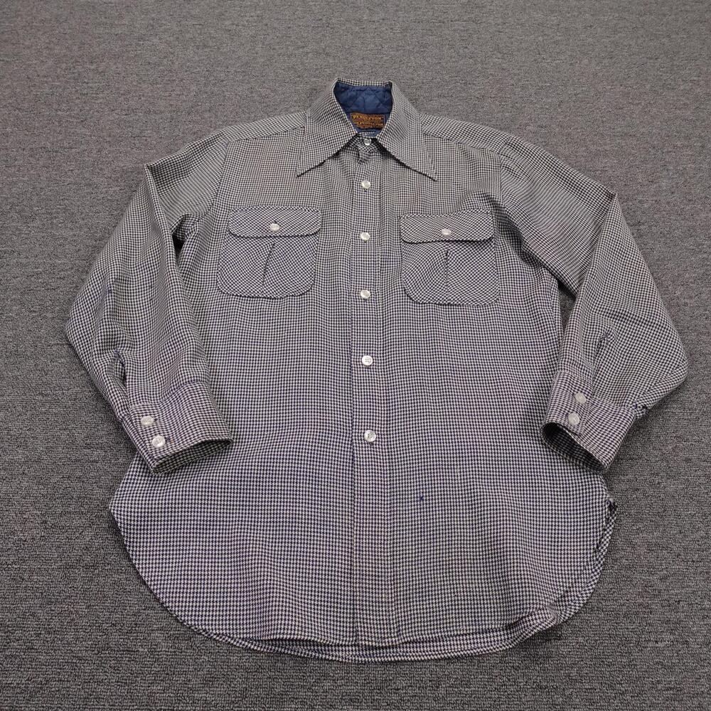 Vintage Pendleton Shirt Mens Medium Blue Check Wool Quilted Lined 60s USA